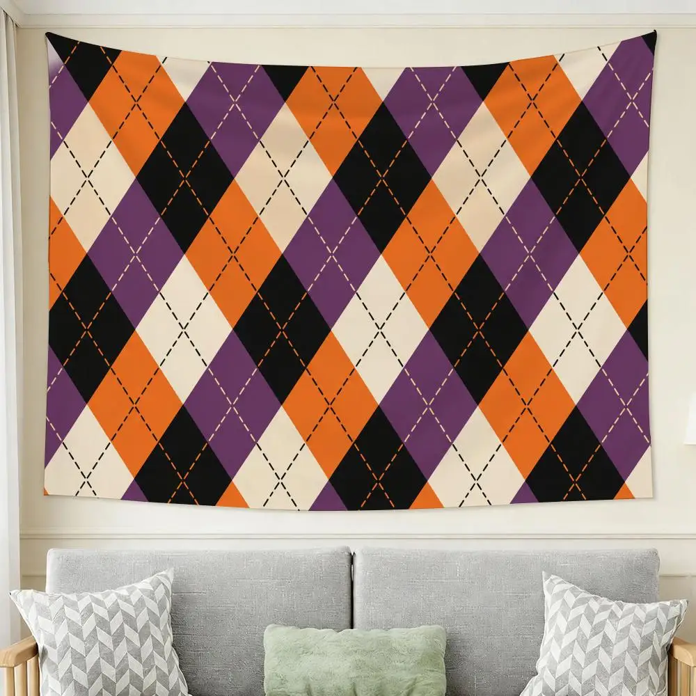 Vintage Halloween Argyle Tapestry Tapestry Wall Hanging For Bedroom Dorm Living Room Decor Aesthetic
