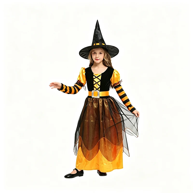 Hexen-Cosplay-Kostüm-Set für Mädchen, Kinder-Halloween-Partykleid, verschiedene Hexen-Outfits für Karneval und Rollenspiele – Detail 12