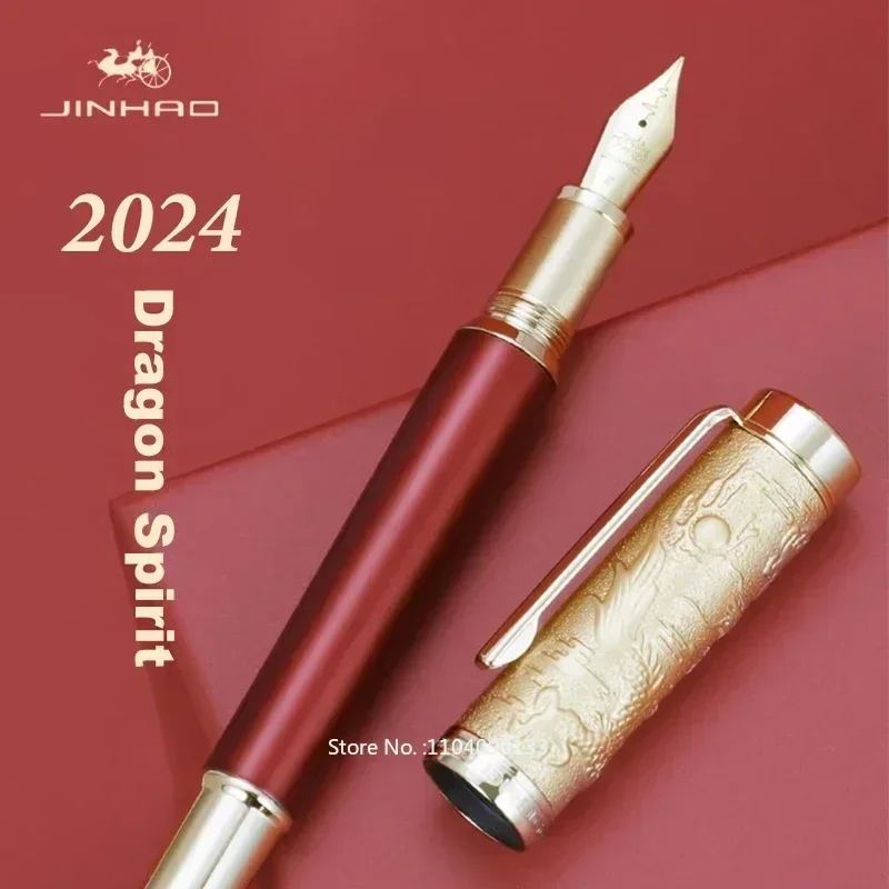 

Hot Jinhao 2024 Dragon Spirit Fountain Pen Luxury F Heartbeat Nib Metal Pen Student School Stationery Business Office Supplies N