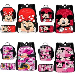 Cute couple Mickey Minnie 3 pcs set Child School Backpack with Lunch Bags ,Pencil Bags ,School Bags for Boys Girls Best Gift