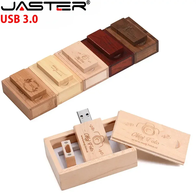 JASTER USB 3.0 Customer LOGO Wooden Usb Falsh Drive Pendrive Memory Stick + Gift Box 4GB 8GB 16GB 32GB 64GB U Disk Wedding