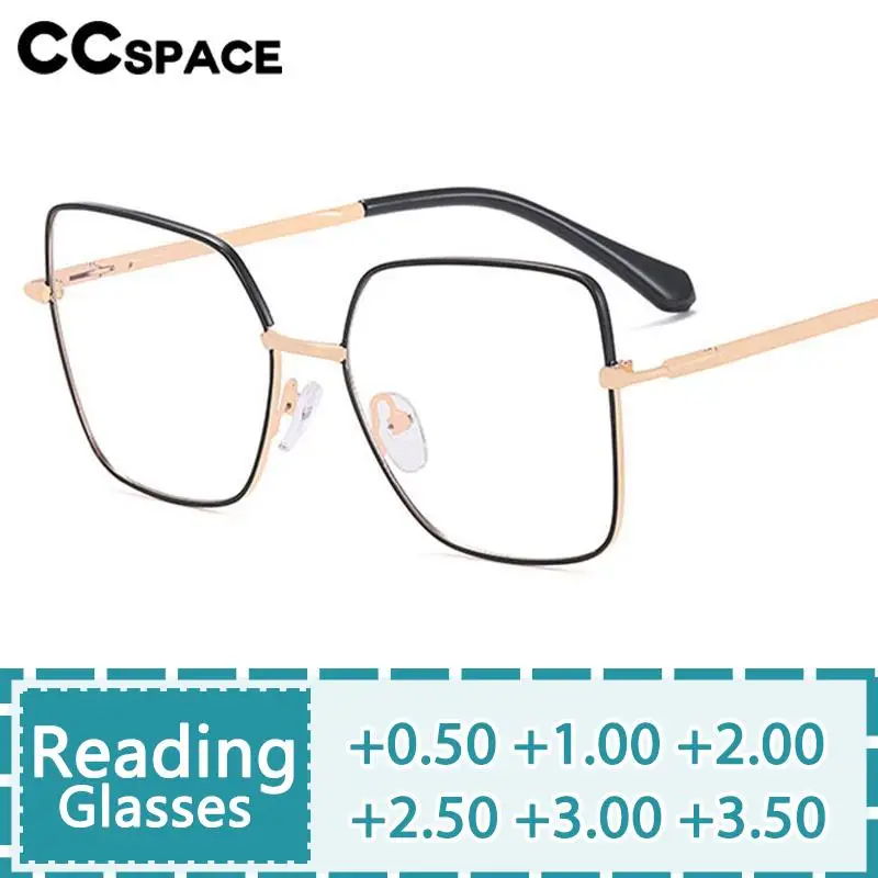 R57223 Large Size Metal Women Reading Glasses Fashion Spring Hinge Presbyopic Spectacles Dioptric +50 +100 +200 +300