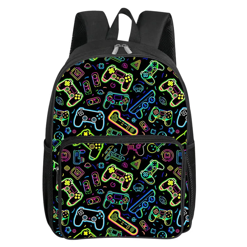 GamePad-patroon vierkante rugzak met voorvak voor jongens en meisjes Beste cadeaus 2D platte cartoon schooltassen voor kinderen