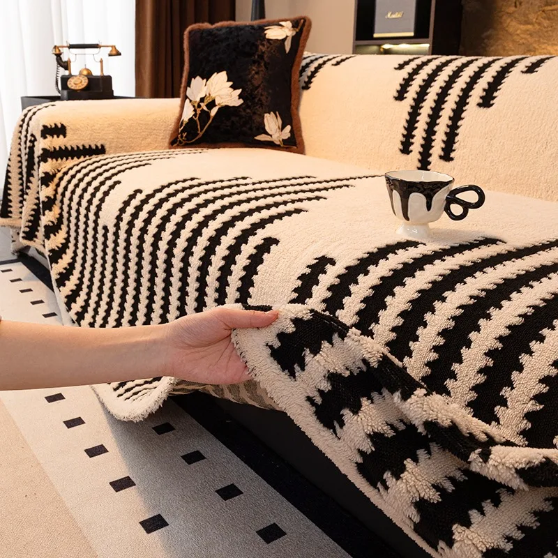 Thicken Warm Jacquard Tuffed Fleece Sofa Towel, for Living Room Bedding Room Large Relax Leisure Blanket Couch Cover Decor