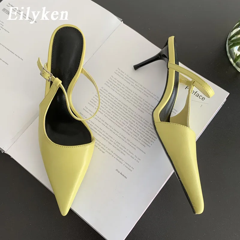 Eilyken Spring New Brand Women Slipper Fashion Pointed Toe Slip On Ladies Elegant Slip On Mules Thin High Heel Pumps