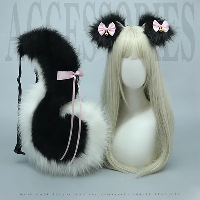 Halloween Animal Fursuit Ears Tail Set nakrycie głowy Party Cosplay Nakrycia głowy Pluszowe opaski na uszy psa