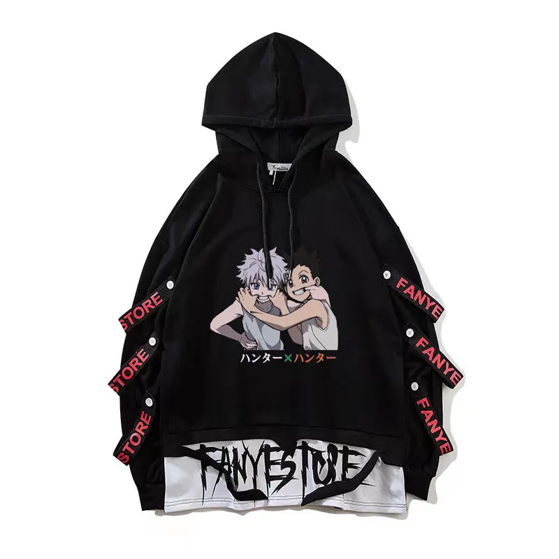 Hunter X Hunter Hoodie Casual Black Hoodies Tops Techwear Hip Hop Harajuku Patchwork Japanese Streetwear