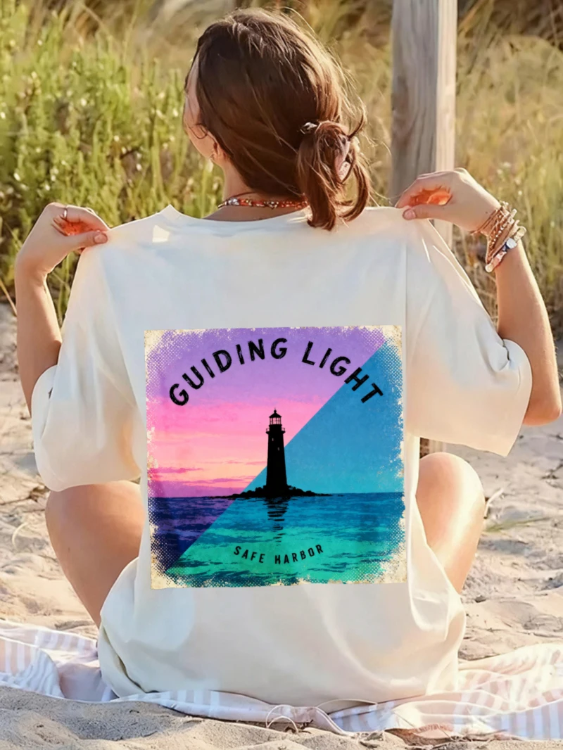 

Женская футболка «Морской маяк» и «Guiding Light» SAFE HARBOR с принтом «Летний топ для отдыха и отпуска»