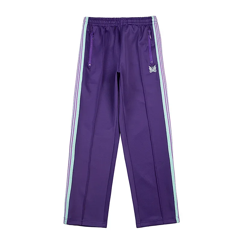 

2024fw Purple New Pattern Embroidery Motion Casual Pants Men Woman Chaopai Stripe Weaving Straight Cylinder Trousers