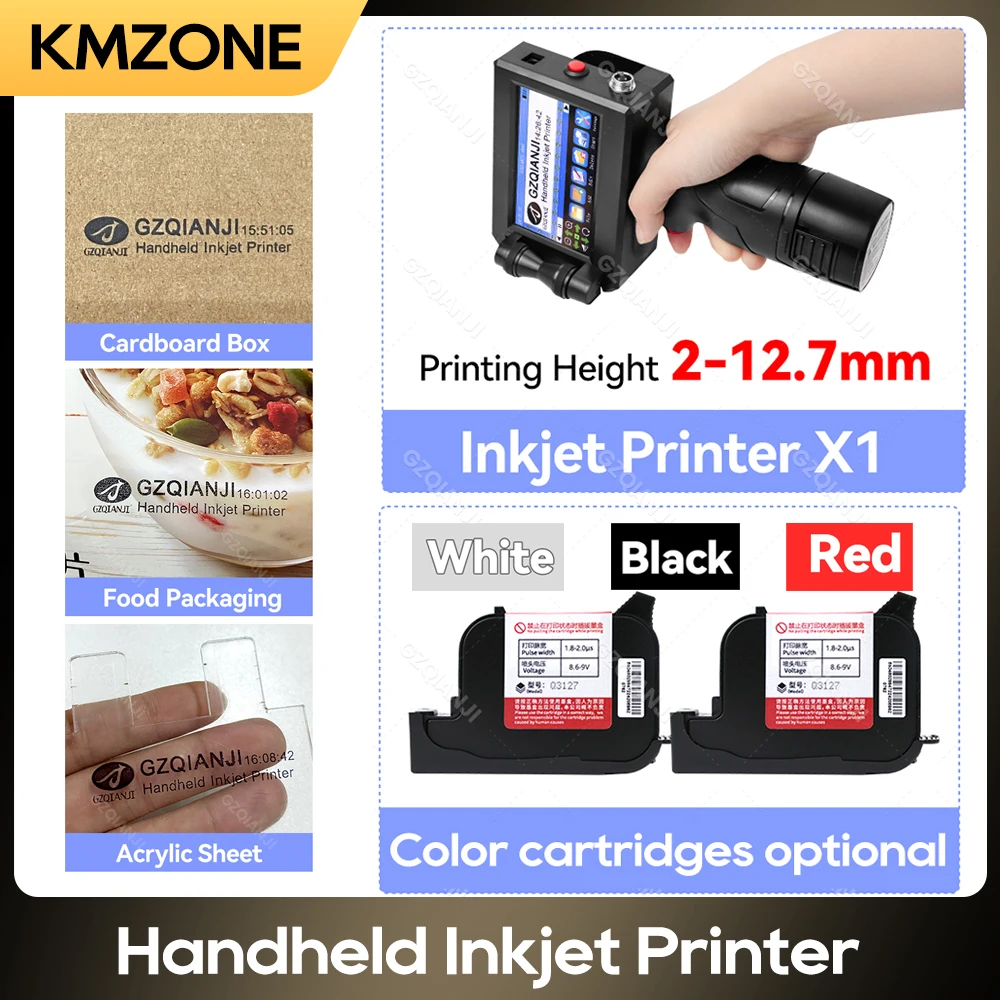 27 Languages 12.7MM Printing Height QR Bar Code Expiry Date Logo Label Portable Thermal Inkjet Printer with Color Ink Cartridge