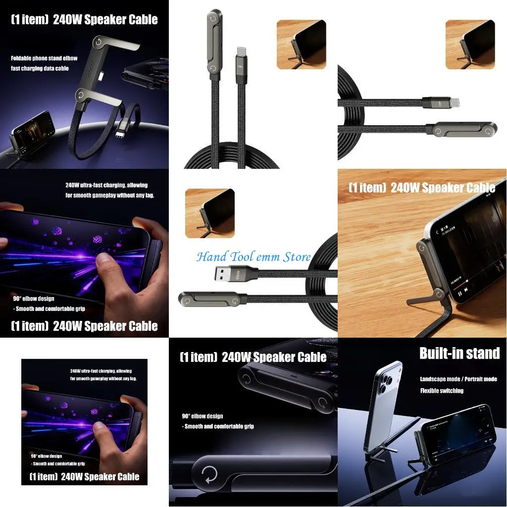 

H37F Ergonomic Phone Chargers Stand 240W USB C Charging Cable With Integrated Stand