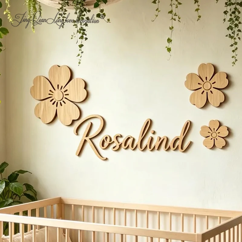 Custom Wooden Name Sign with Flowers, Personalized Nursery Wall Decor, Boho Baby Name Plaque, wood Baby Room Sign, Newborn Gift