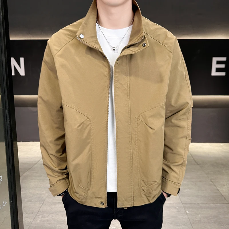 

2025 New Casual Workwear Windbreaker Jaet for Youth Men Sli Stand Collar Jaet American Sle Spring Autumn