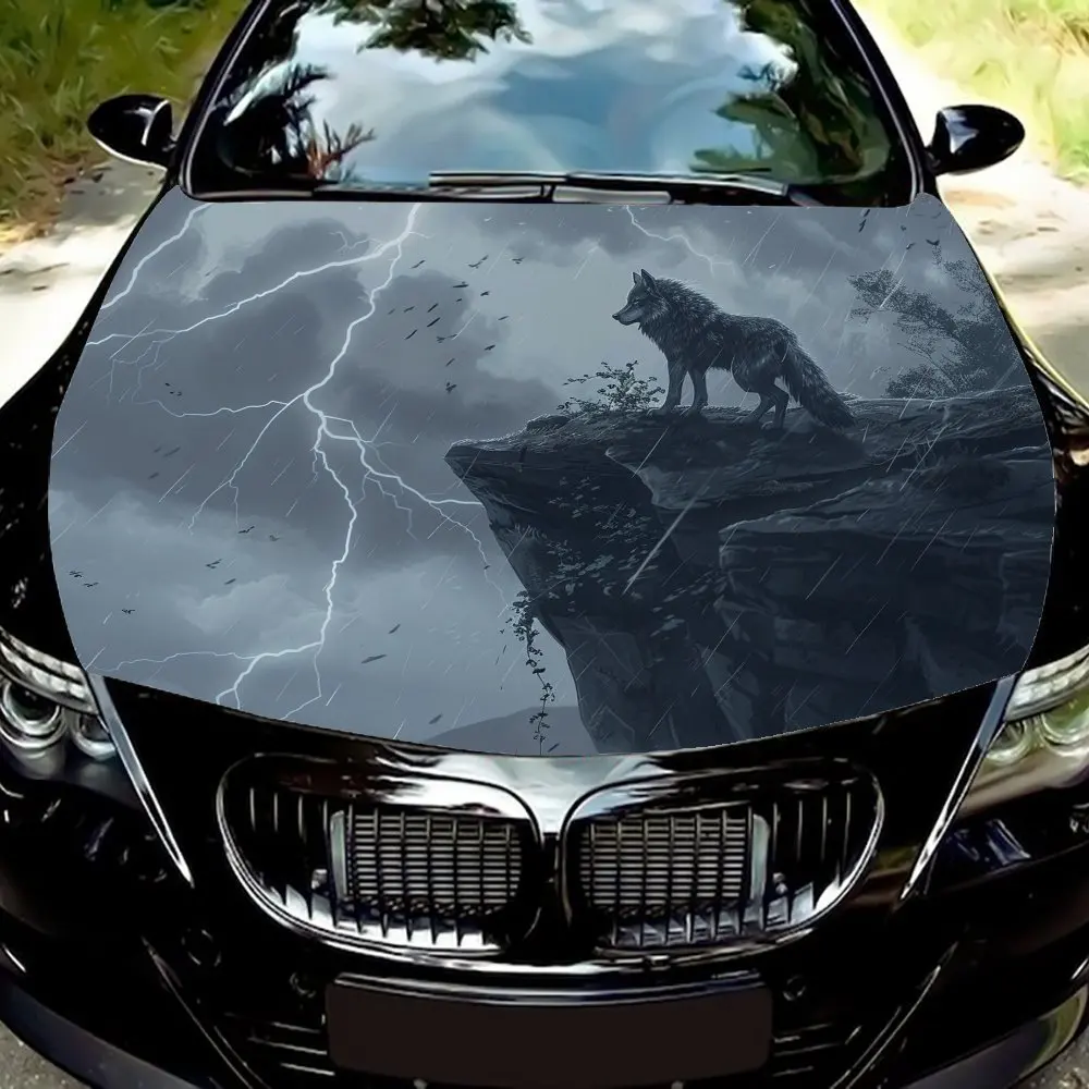 

Lone Wolf Cliff Car Hood Sticker PVC Self Waterproof Stick, Striking Auto Exterior Accessories Decor Protect Gift for Car Lover