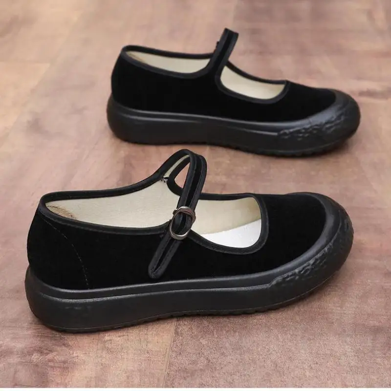 Size 35-40 Ethnic Style Chinese Old Beijing Cloth Shoes Women Thick Sole Lightweight Soft Sole Work Black Cloth Shoes