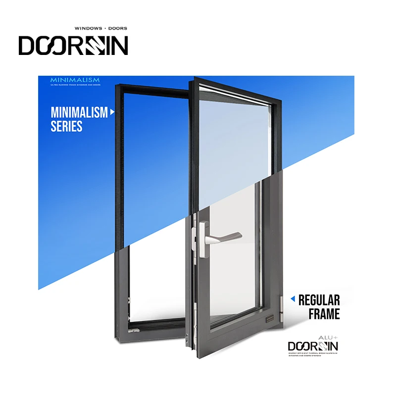 Customized 2024 New Arrival Aluminum Alloy Window House Window Frame Hurricane Impact Frameless Minimal Slim Frame Windows