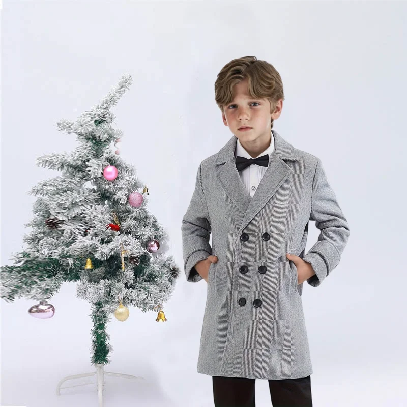 

Детское шерстяное пальто для фотосессии на день рождения, детская ветрозащитная уличная куртка, От 2 до 15 лет, зимнее толстое теплое шерстяное пальто цвета хаки для мальчиков, подростковое пальто