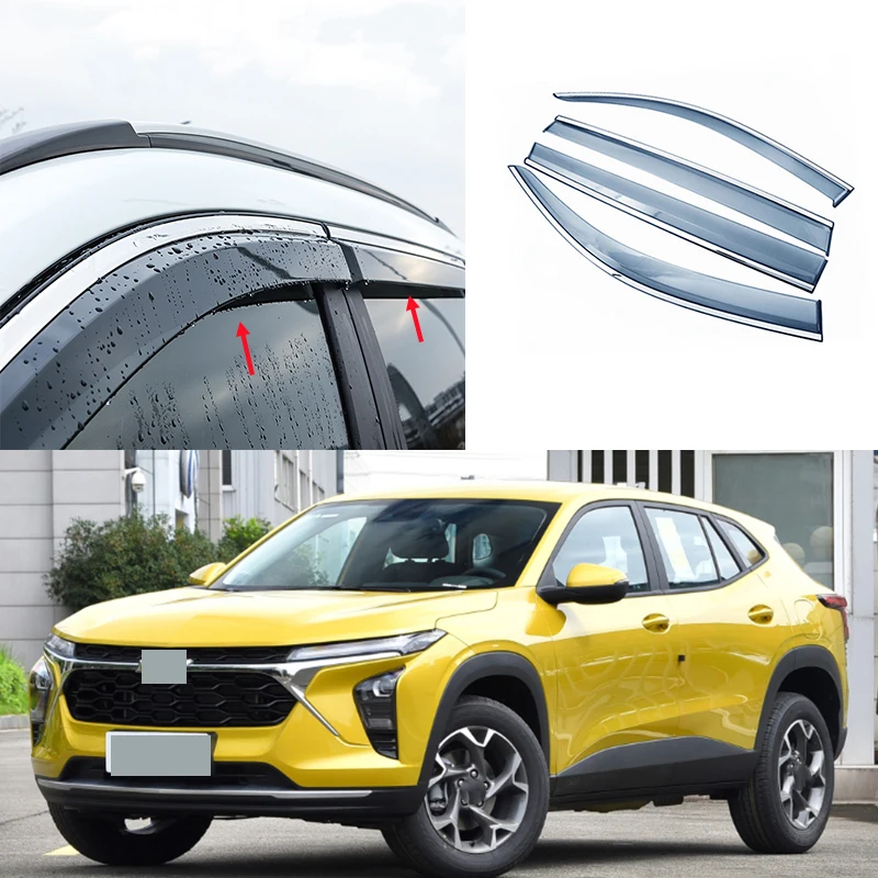 Car Accessories For Chevrolet Trax Seeker 2023 2024 ABS black waterproof Door Window Visor Vent Shades Sun Rain Guard 4PCS