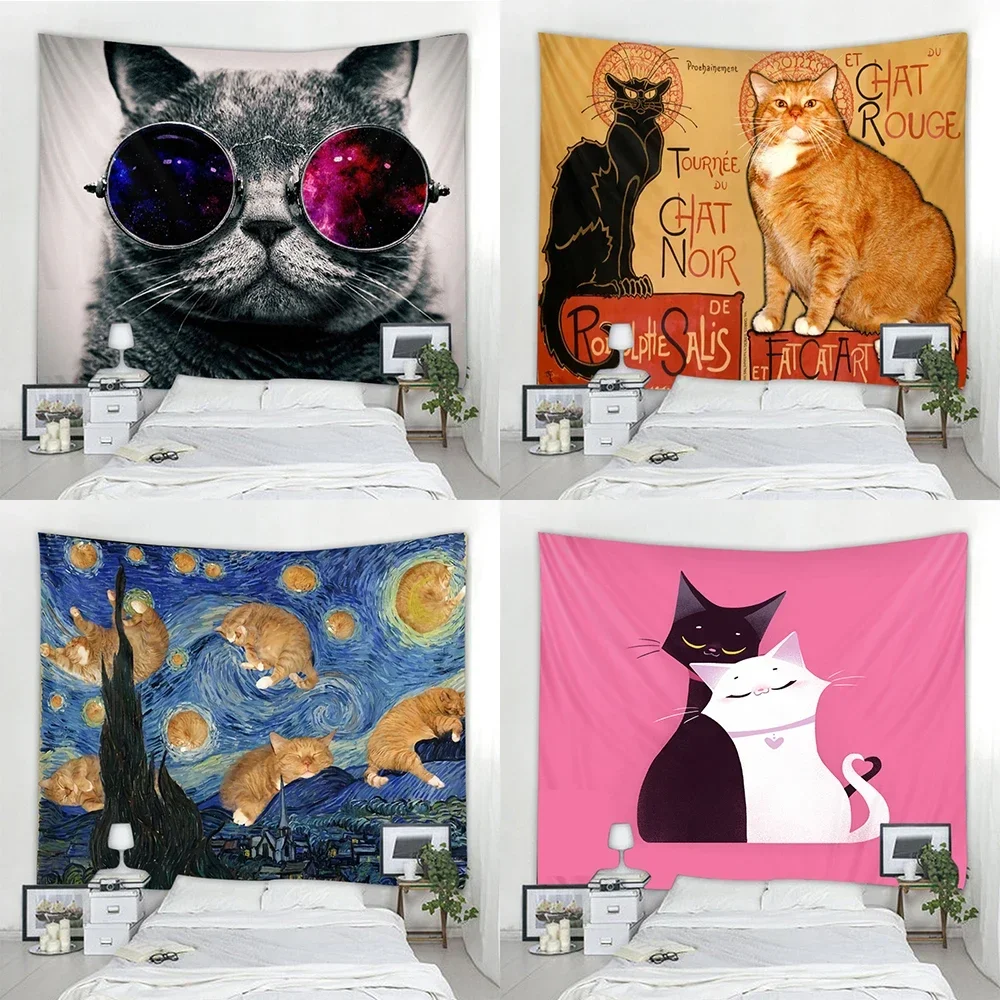 Tenda per coperta d\'arte appesa a casa camera da letto soggiorno divertente decorazione per arazzi da parete per gatti