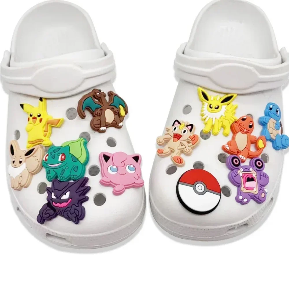 

12Pcs/Set Anime Pokemon Hole Sandals Buckles Accessories Pikachu Squirtle Eevee Cartoon PVC Removable Diy Slippers Decor Gifts