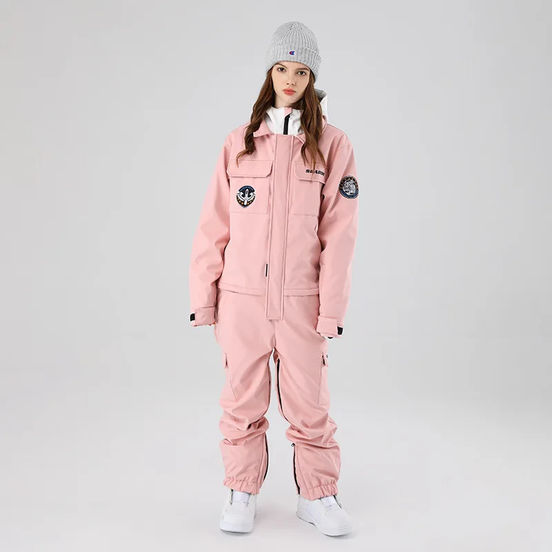 2025 New Winter Ski Suit Women Warm Outdoor Snowboarding Jacket Men Overalls One-Piece Skiing Suit Waterproof Hooded Ski Sets
