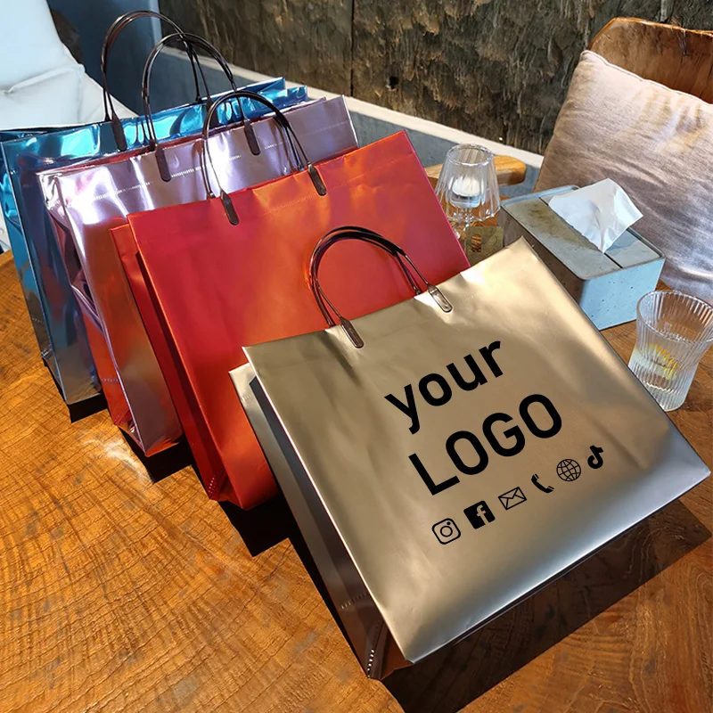 20 high-end PVC handbags laser solid color thickened large winter shopping gift bags clothing store bags printed logo