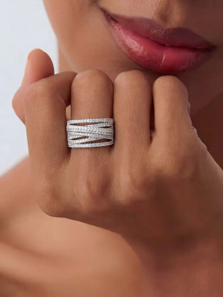 Wunderschöner, zarter, funkelnder Ring aus 925er Sterlingsilber mit vollem Zirkon für Frauen, Verlobung, Hochzeit, luxuriöser, hochwertiger, feiner Schmuck – Detail 3