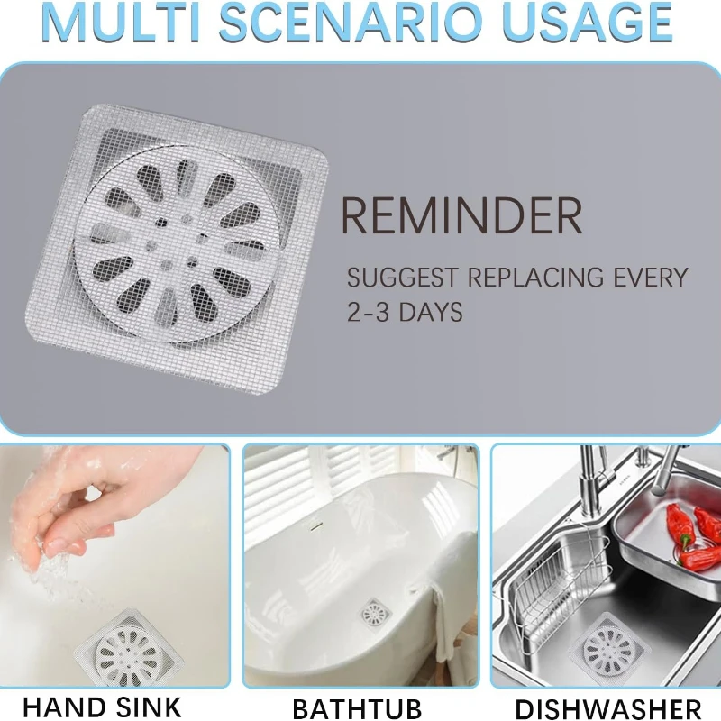 100PCS Disposable Shower Drain Hair Catcher Mesh Shower Covers Floor Sink Strainer Filter Hairs Stopper For Bathroom Kitchen view 4