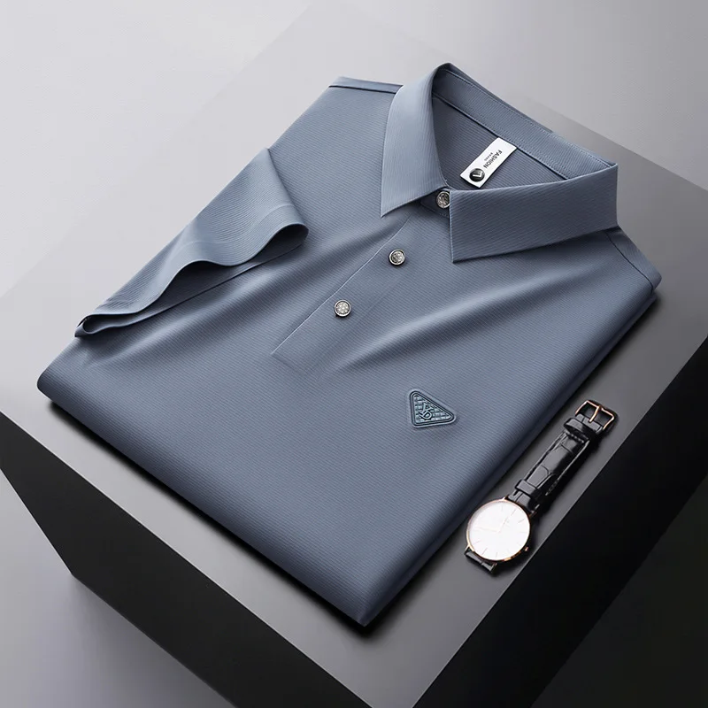 BOWEYLUN الأعمال عارضة قصيرة الأكمام قميص بولو الرجال الصيف تمتد الذكور بلون تي شيرت