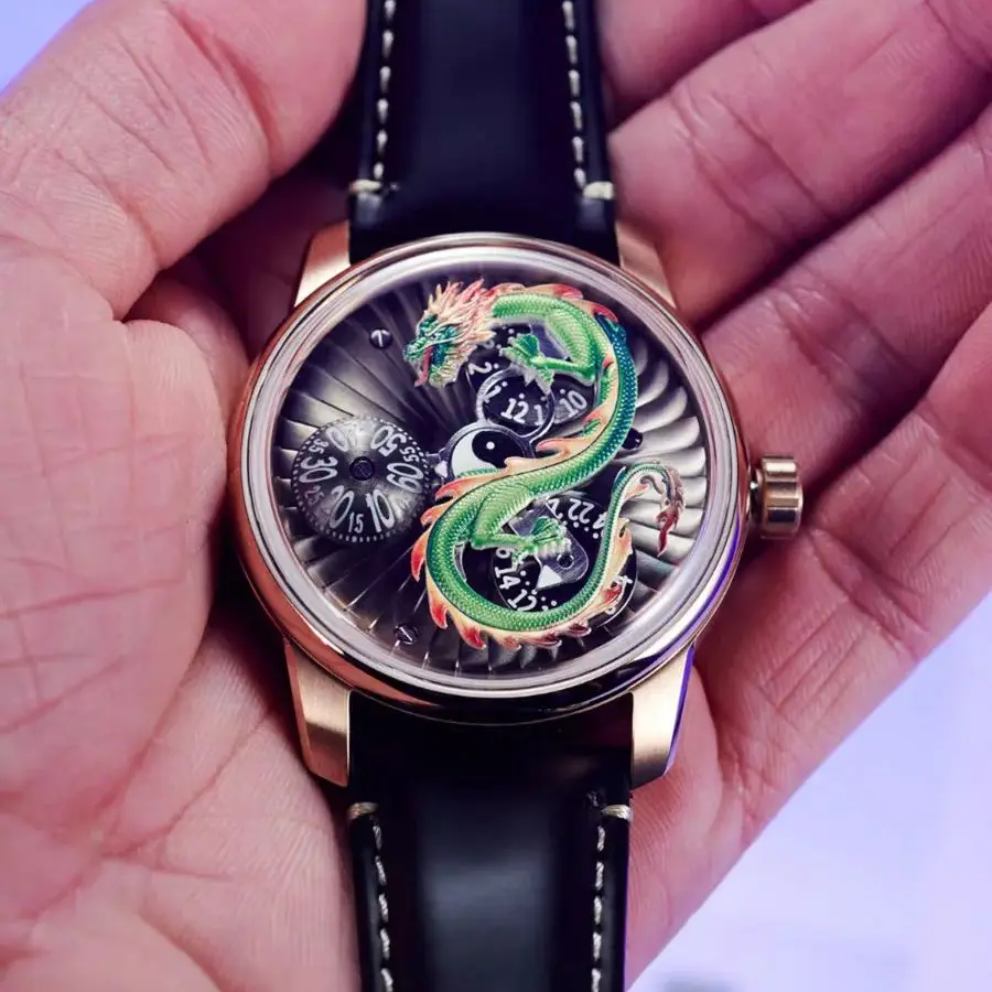 OBLVLO Men Automatic Watch 45MM Mechanical Wristwatch Luminous 50M Waterproof Rotatable Dragon Dial Sapphire Mirror Turbine