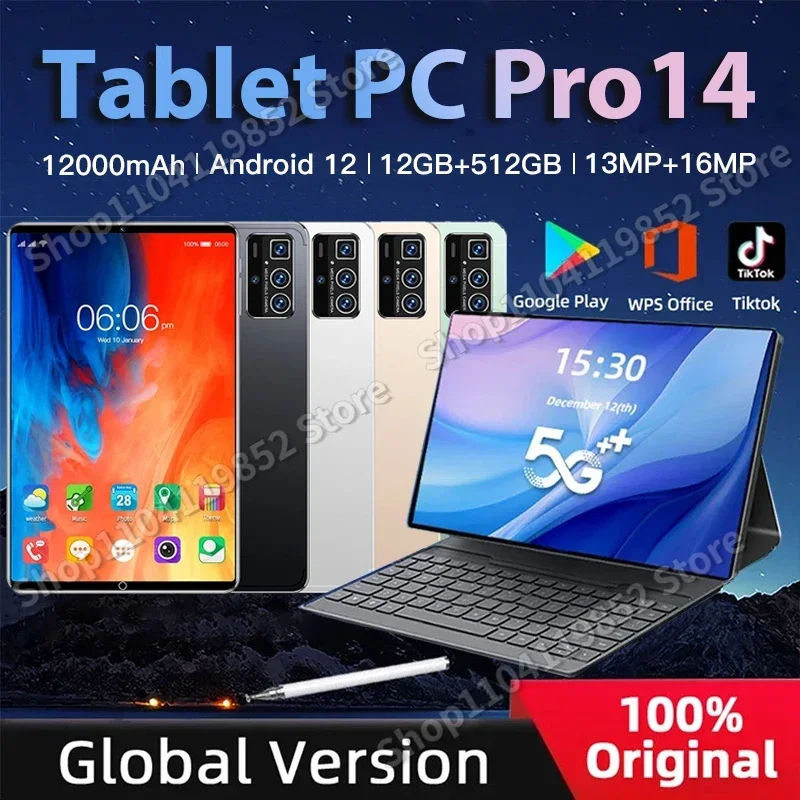 2024 New Global Version Pro 14 Tablets 10.1 inch HD Original Tablet 5G Wifi Android PC Tablets Google Play 12000mAh Battery