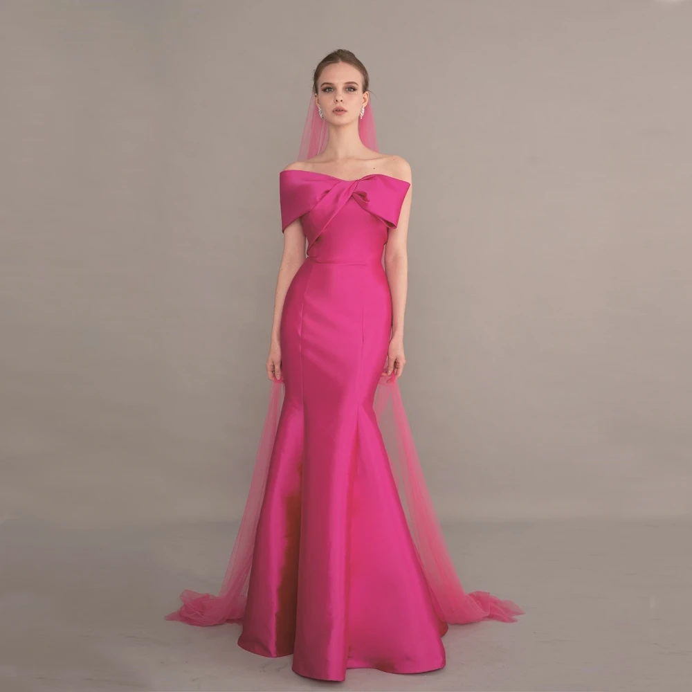 ROSELLA Rose Pink One Shoulder Women Evening Party Dresses Rib Bow Floor Length Mermaid Prom Gown New 2023