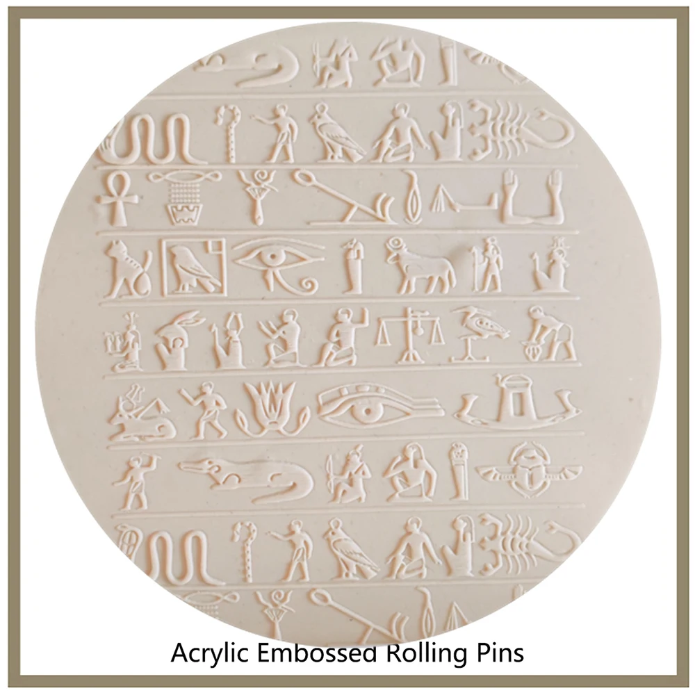 Ancient Egyptian Symbols Prints Laser Engraved Clay Embossed Rolling Pin Tube  Art Project Tools