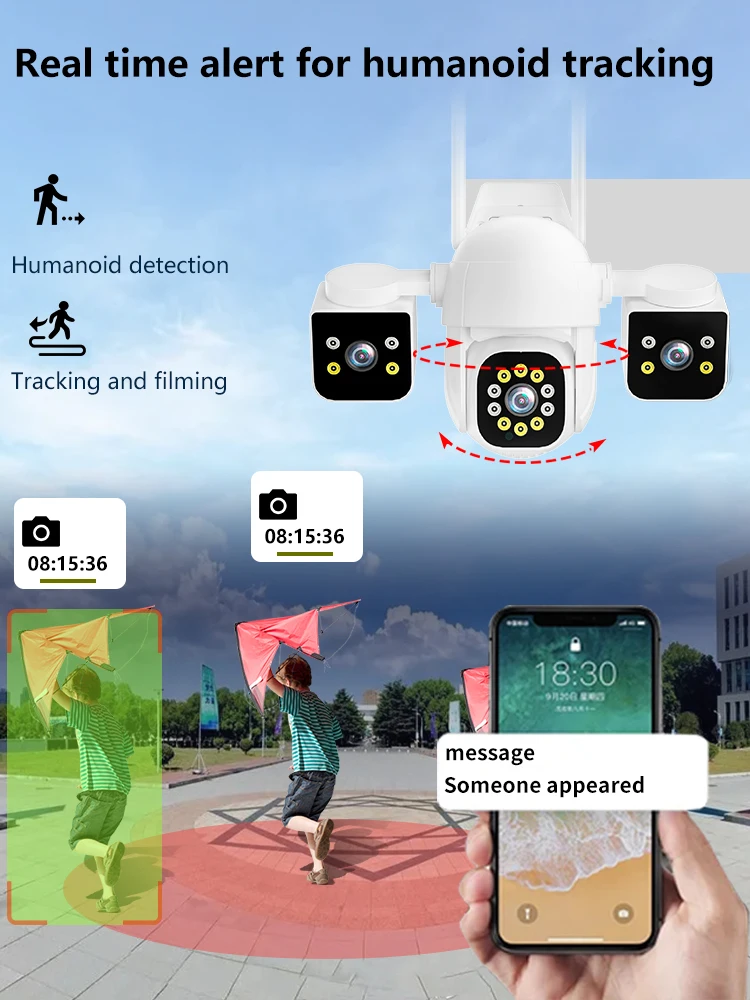 IPC360Home APP Triple Lens Full Color Wireless PTZ IP Dome Camera 6MP AI Humanoid Detection Home Security CCTV Baby Monitor