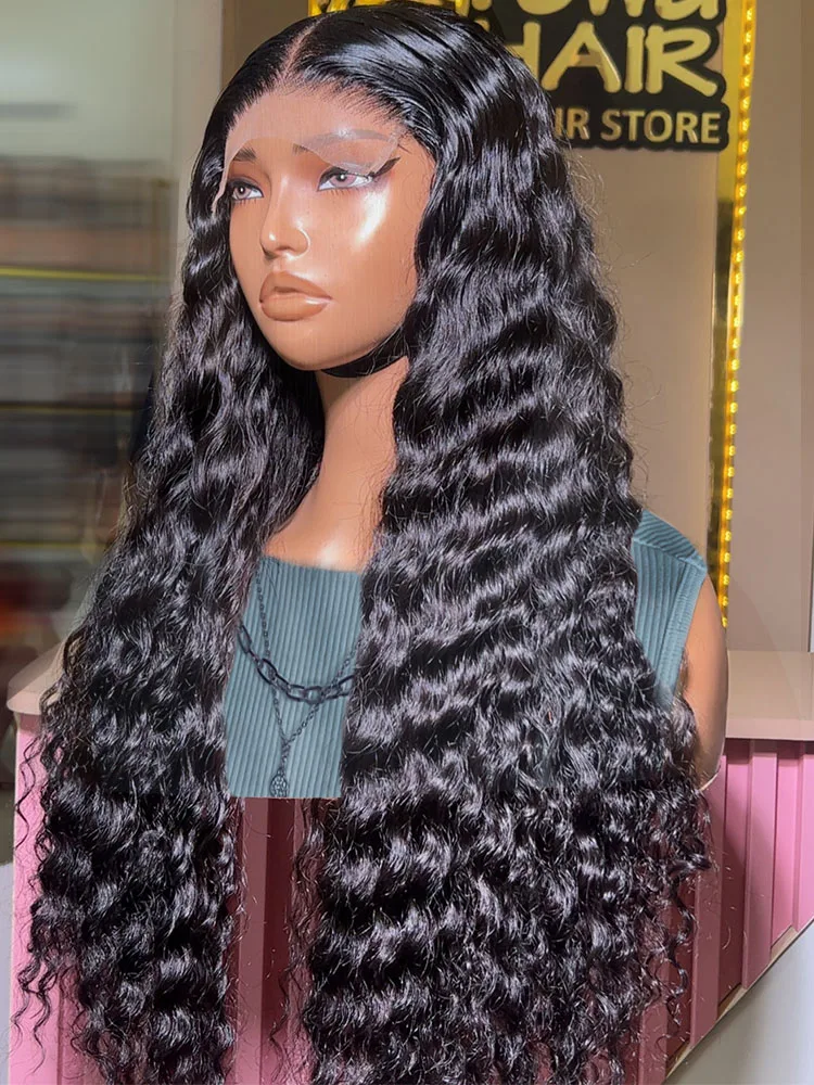 

Mossily 13x6 HD Transparent 40 Inch Deep Wave 13x6 Lace Front Wigs Human Hair For Women Water Wave Lace Frontal Curly Black Wig