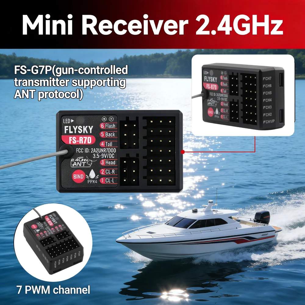 

Flysky RC Transmitter Receiver RC Receiver Lightweight Waterproof RC Car Boat Receiver FS-R7D for FS-G7P RC Car Boat Transmitter