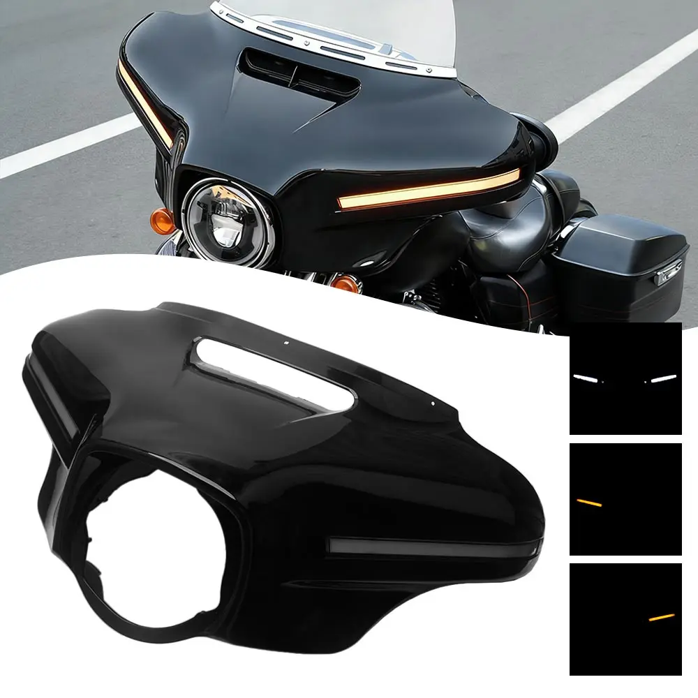 

For Harley Touring Electra Street Tri Glide CVO 2014-Up Motorcycle Front Batwing Upper Outer Fairing with LED Light