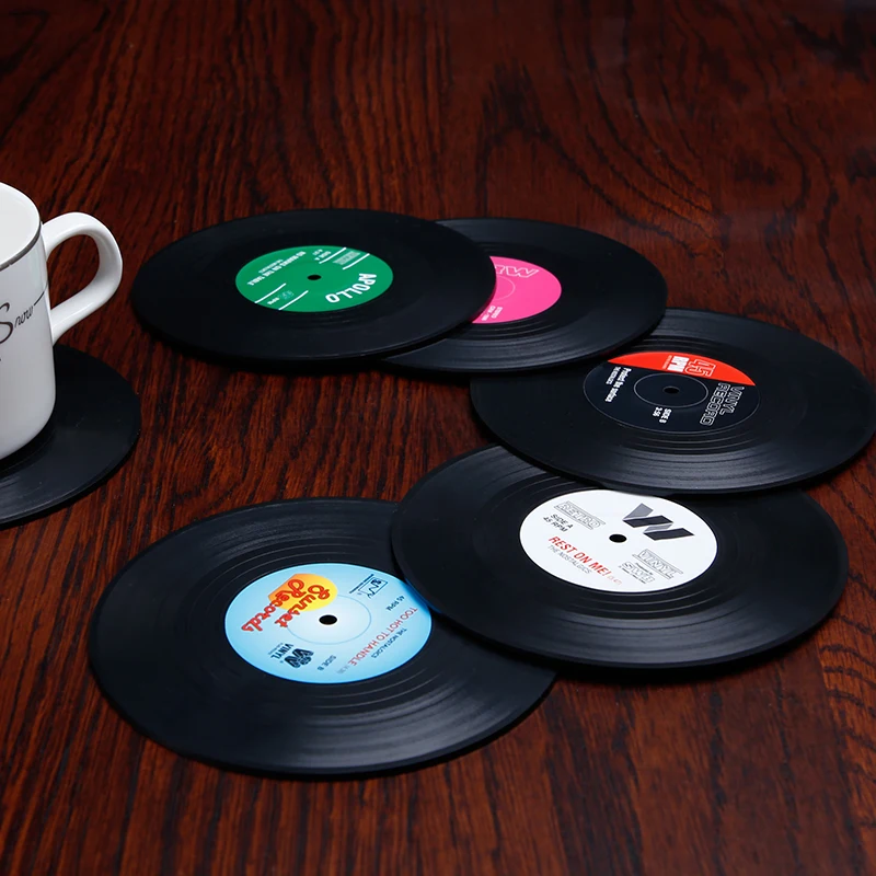 Topfinel Vinyl Record Table Mats 6 pcs Drink Coaster Table Placemats Heat-resistant Nonslip Pads Home Decor Creative Cup Coaster