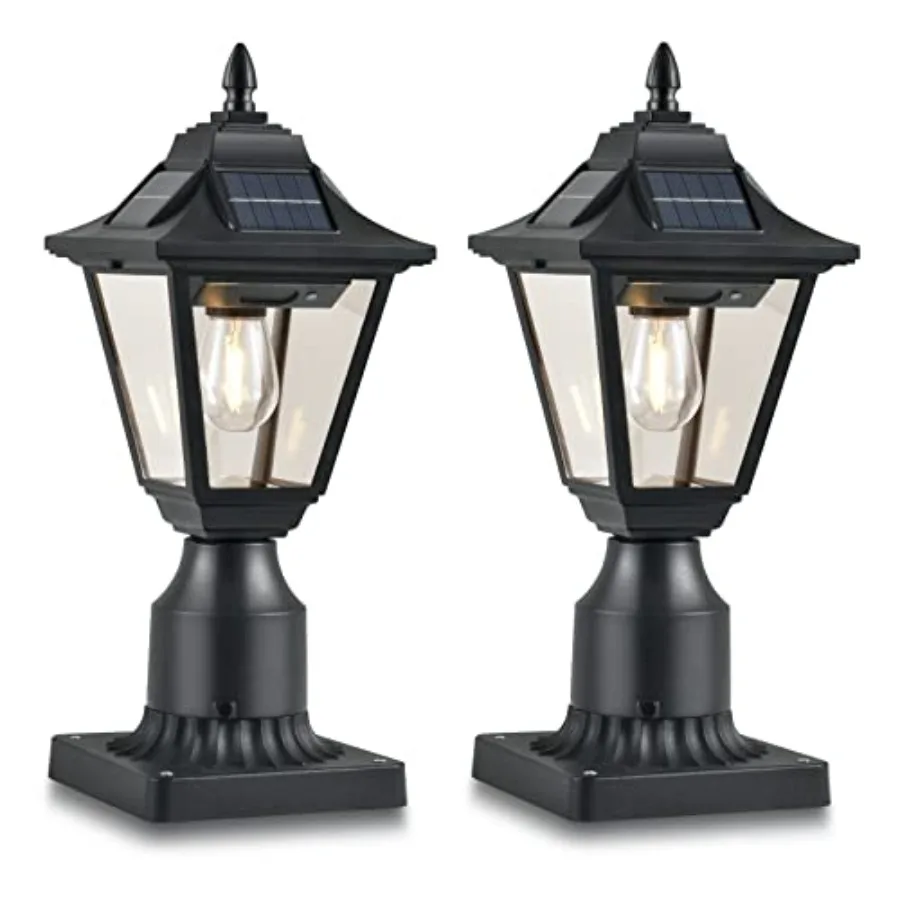 Solar Post Lights, Outdoor Solar Lamp Post Light with Motion Sensor, Dusk to Dawn Waterproof Aluminum Pillar Lamp with Pier Mou