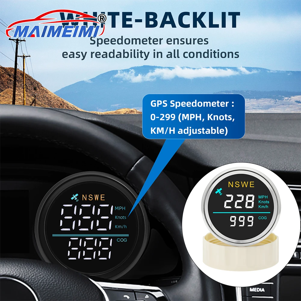 

0-299Km/H MPH Knots COG Speed Gauge With GPS Antenna Waterproof digital instrument 52mm Car Boat GPS Speedometer Gauge