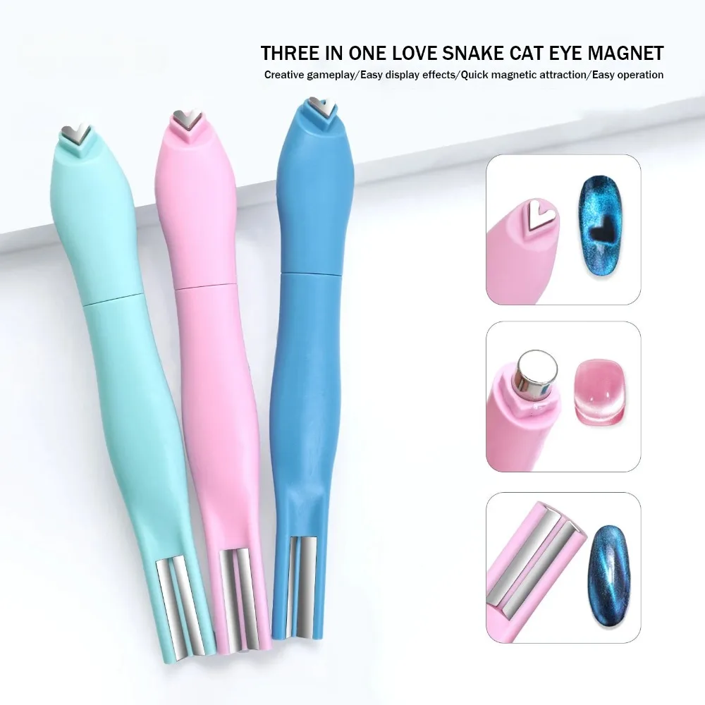 

3D Love Heart Nail Art Magnet 3in1 Cat Eye Double Line Moon Snake Pattern French Nail UV Attraction Magnetic Stick Manicure Tool