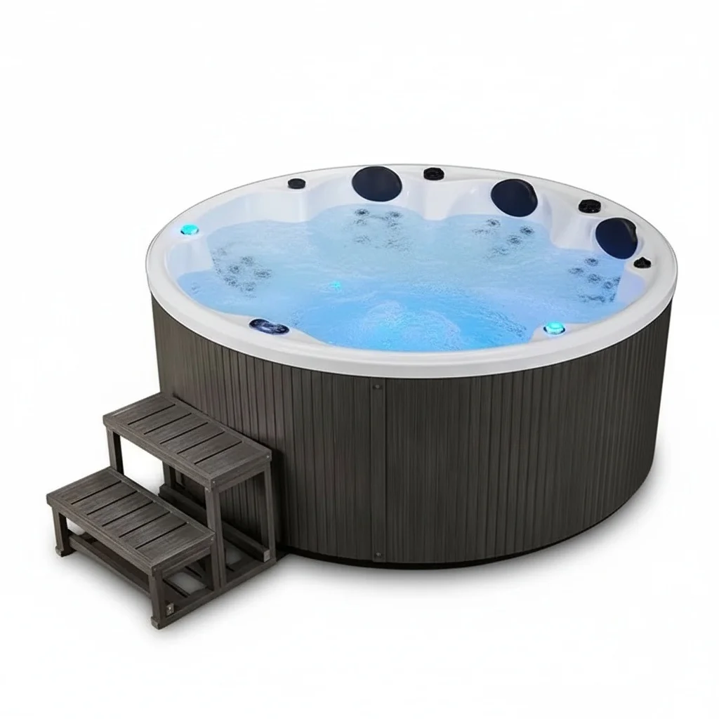 Adult Massage Bathtub, 7-Person Large Acrylic Freestanding Spa Tub, Outdoor Hydro Whirlpool Hot Tub for Garden Use