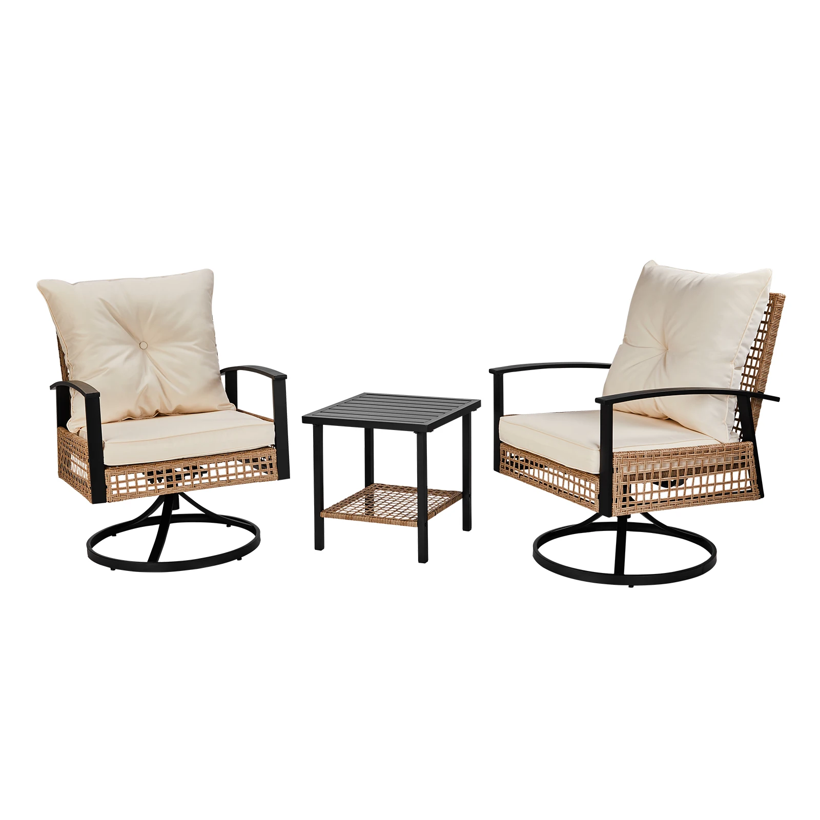 

3 Pieces Outdoor Swivel Rocker Patio Chairs, Wicker Patio Bistro Set with 2 Rocking Chairs and 1 Coffee Table