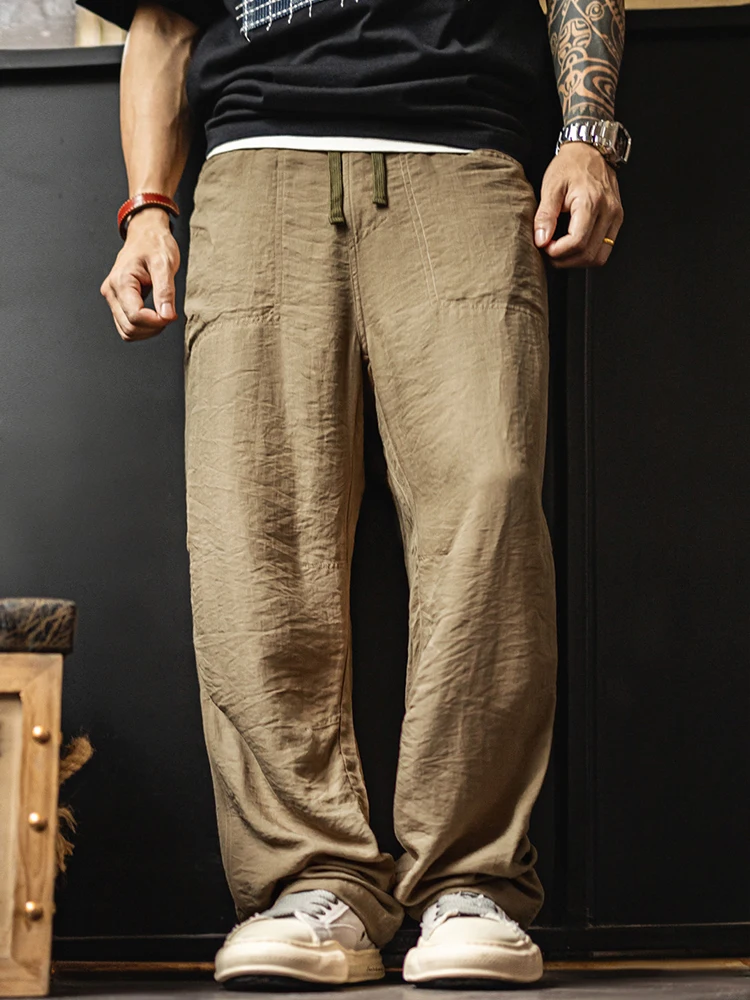 

Мужские повседневные брюки Maden Workwear цвета хаки, тонкие, драпированные, свободного прямого кроя, на шнурке, для лета и осени