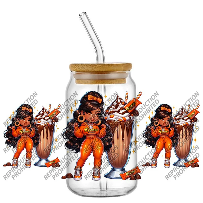 Popular Black Baddie Milk Shake Ice Cream 16oz UV DTF 3D Transfer Sticker Decals For Glass Can Cup Fashion Craft DIY Creative