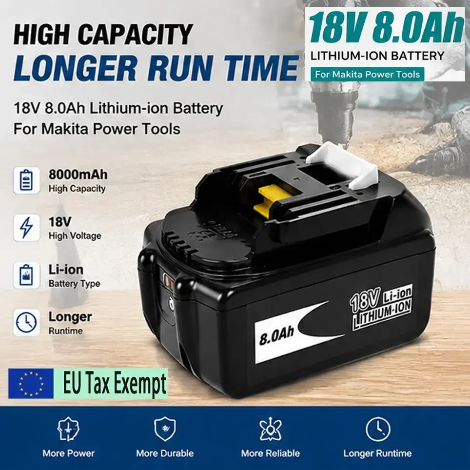 Alimentazione portatile per batteria Makita 18V 8Ah BL1830 BL1840 BL1850 BL1860, ricambio per Makita DDF487, utensili originali.