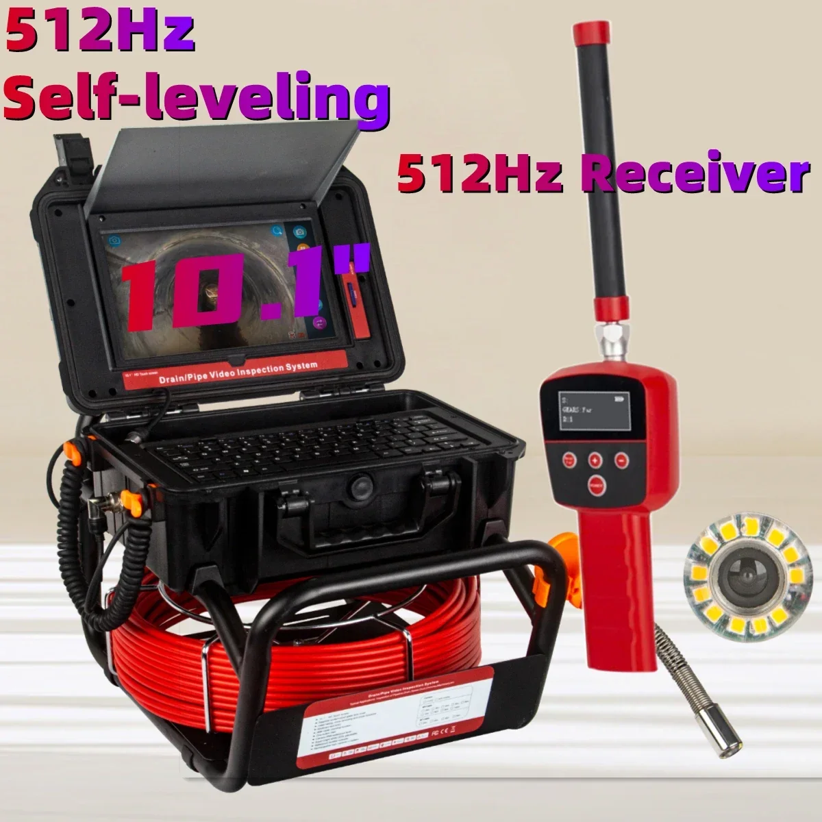 Sewer Pipe Inspection Camera,SYANSPAN Drian Piping Industrial Endoscope 512Hz Sonde+Locator/Receiver+Self-leveling  7mm Plumbing