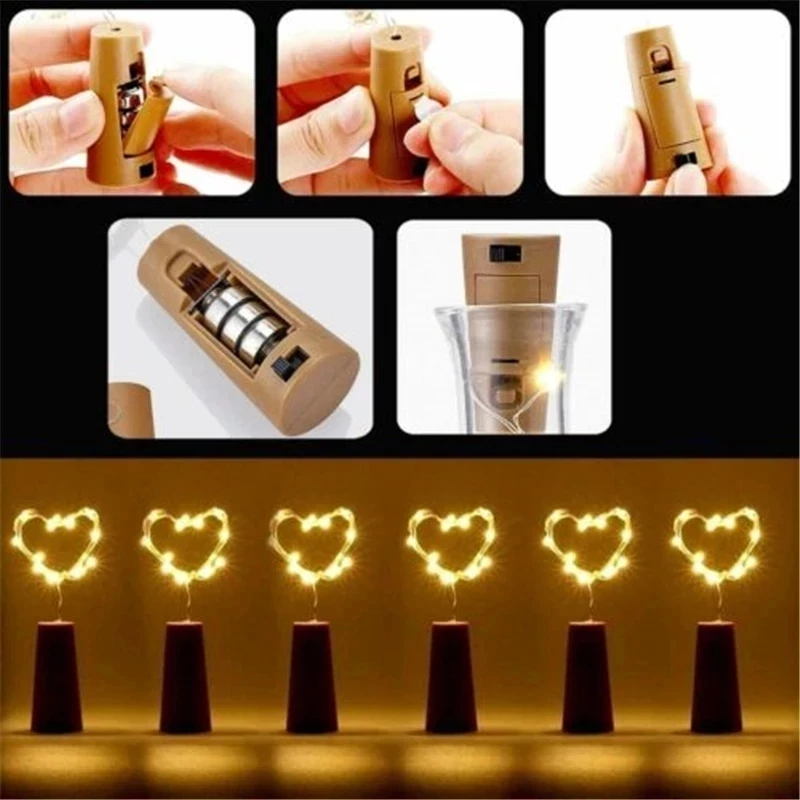 10 Buah/Banyak Botol Anggur Lampu 2 M 20 LED Cork Berbentuk Starry String Lampu Natal Valentine Pesta Pernikahan Dekorasi Lampu