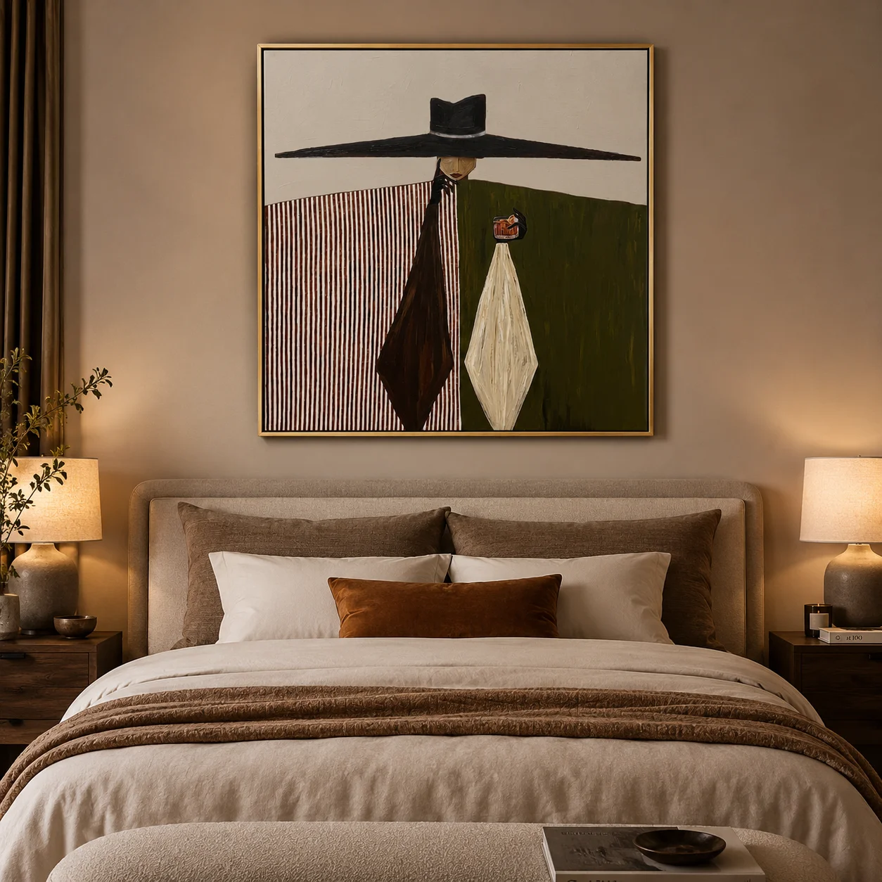 The Midnight Monologue – Surrealistic Modern Woman with Over-sized Hat PaintingCanvas Wall Print for Bed room,Living Room,Office