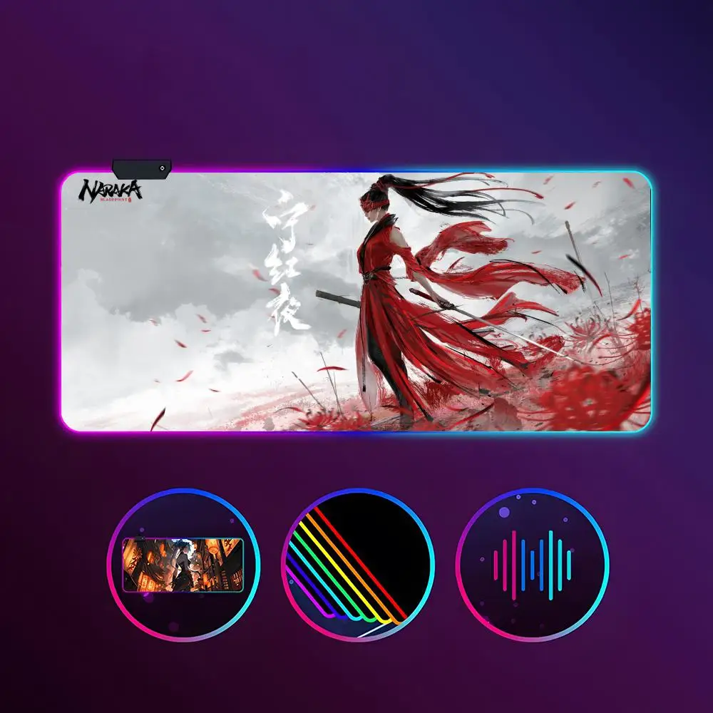 

Game Naraka Bladepoint Mouse Pad RGB Luminous 900X400mm Large Table Mat Non-slip Extra Large Game Office Mouse Pad